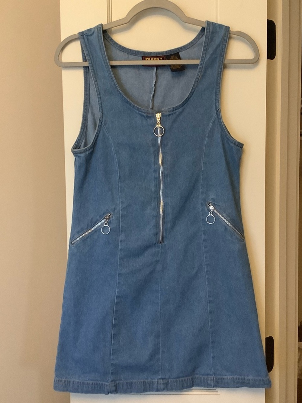 Vintage Faded Glory Blue Denim Sleeveless Dress with Ring Zippers